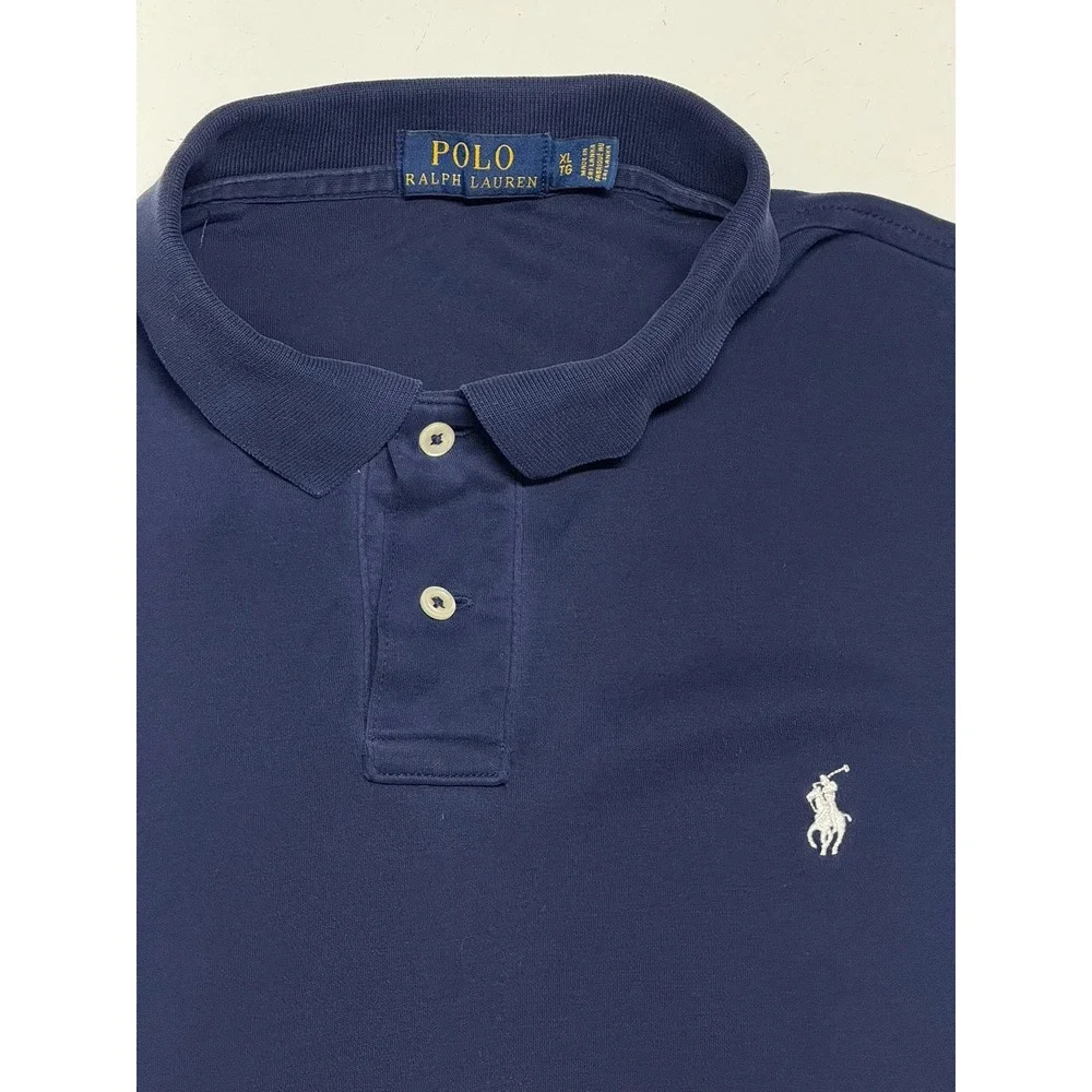 Polo Ralph Lauren Men's XL Navy Blue Short Sleeve Polo Shirt White‎ Pony Cotton
